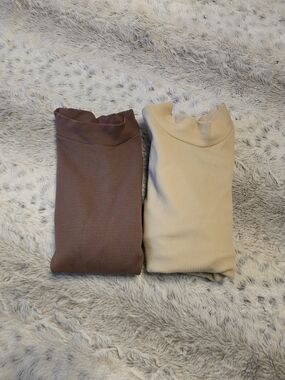 NWOT Set Of 2 Ribbed Mock Neck Crop Top - Beige and Brown L/XL